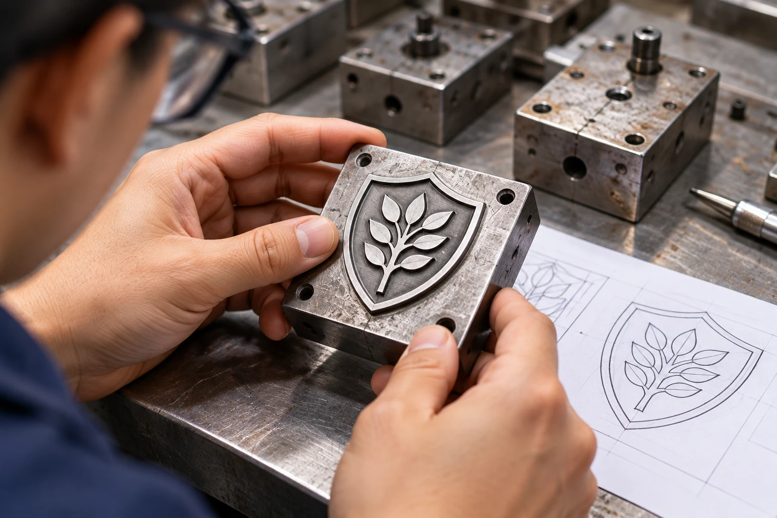 AI-generated illustration: tooling work area