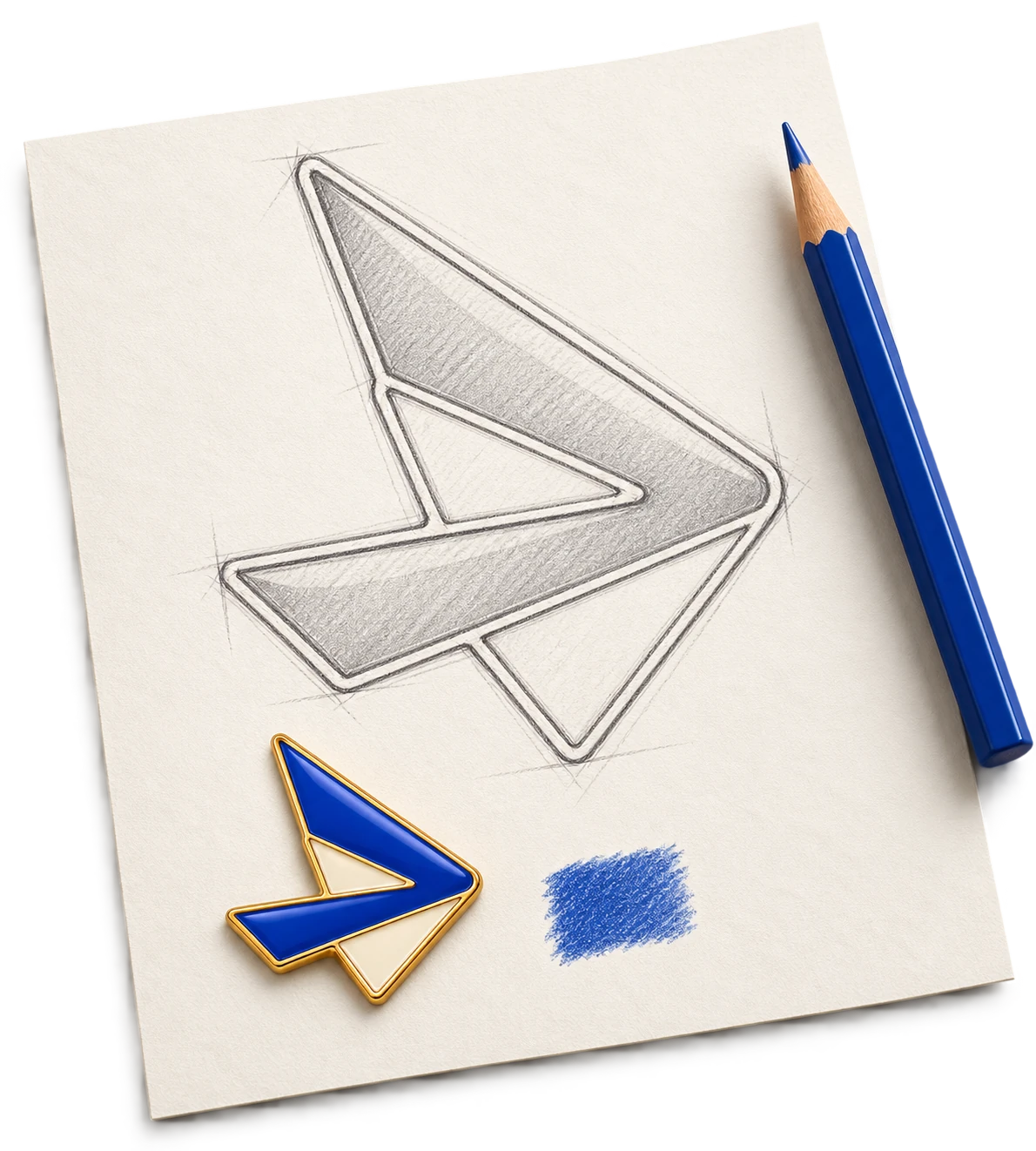 Illustrative approved-logo outline on drawing paper