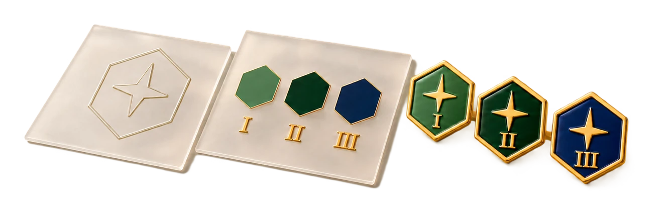 Transparent artwork studies separating a common star emblem from level colours and labels