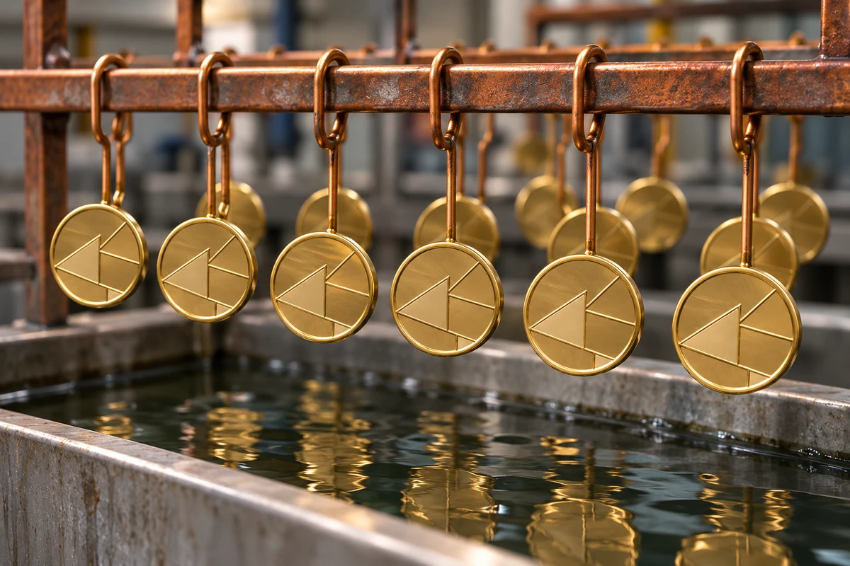 Illustrative metal pin bodies on a plating rack