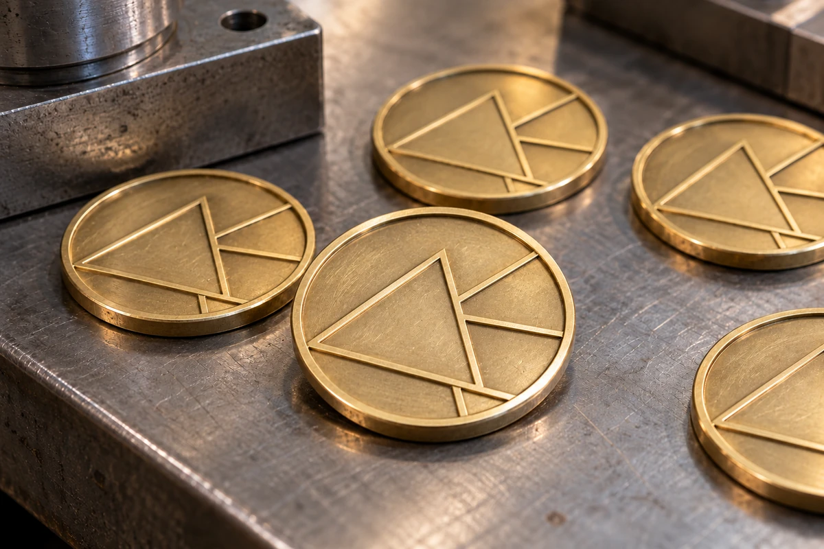 Illustrative formed metal pin bodies beside tooling