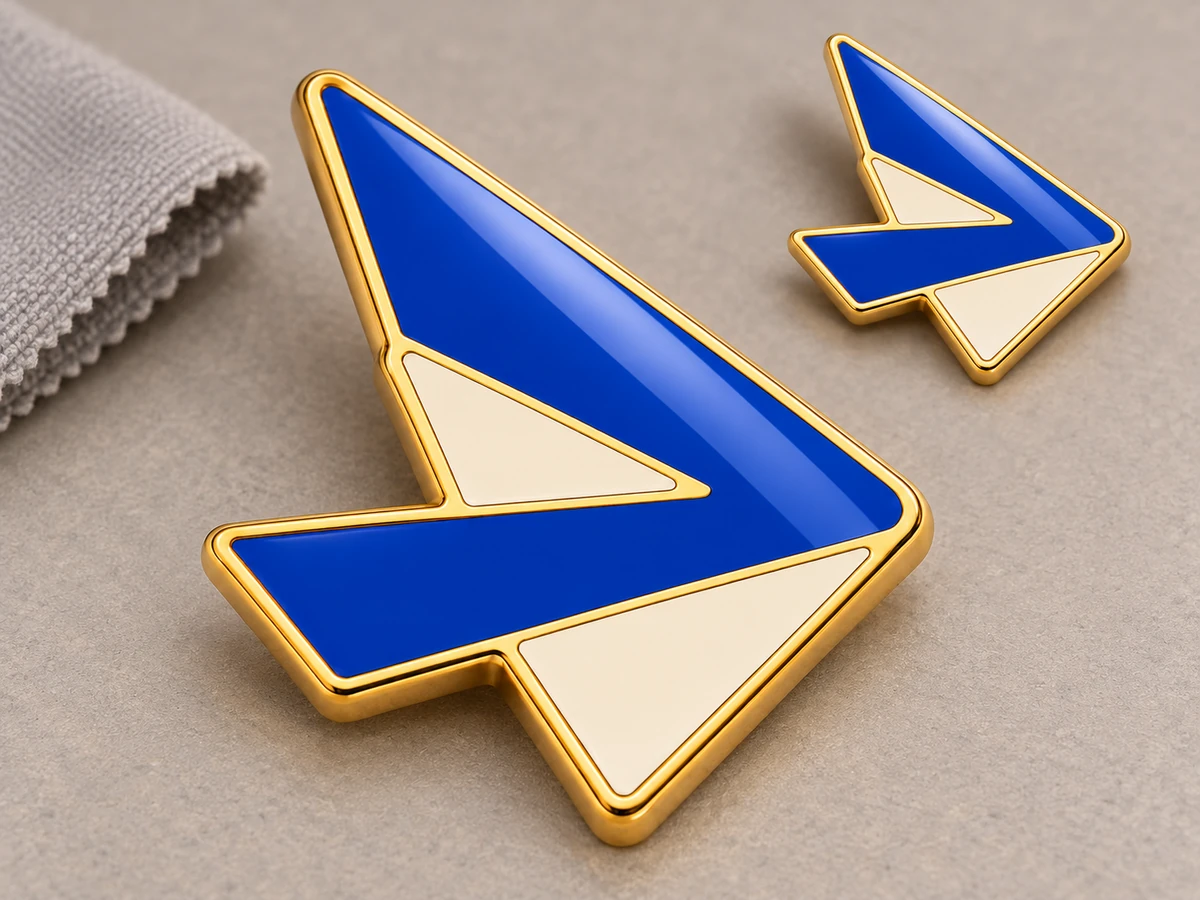 Angular pin with illustrative flush hard enamel