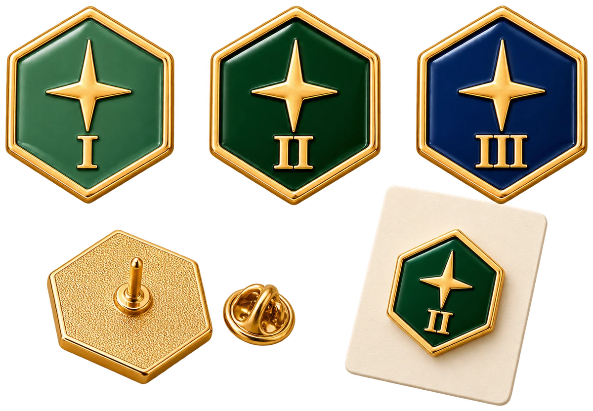 Recognition pin reverse and illustrative presentation