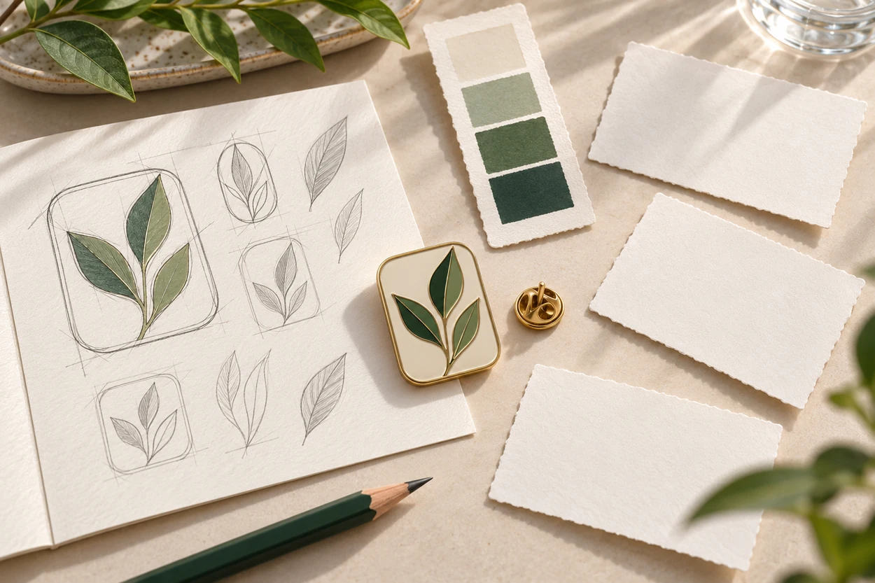 Illustrative botanical enamel pin concept: reference feedback.