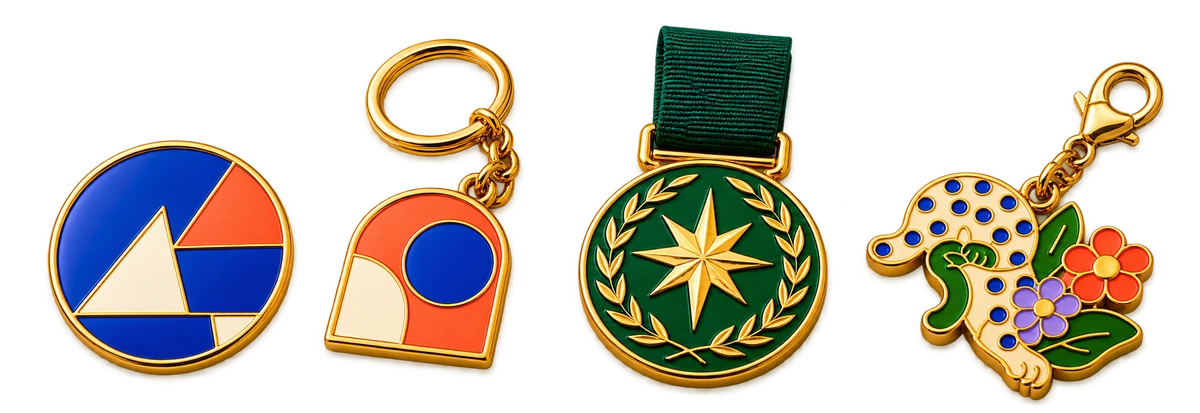 Enamel pin, keychain, medal and charm product family