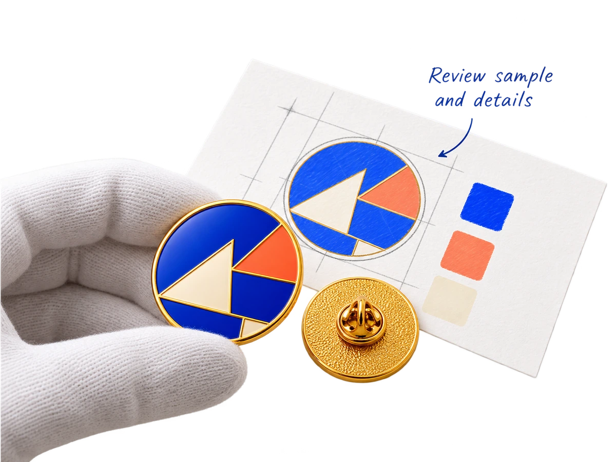 Gloved hands comparing a finished sample with artwork and its reverse